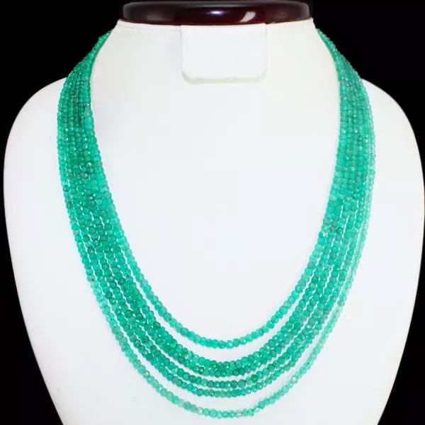 Fabulous 241.00 Cts Natural Green Chalcedony Round Faceted Beads Necklace (Dg)