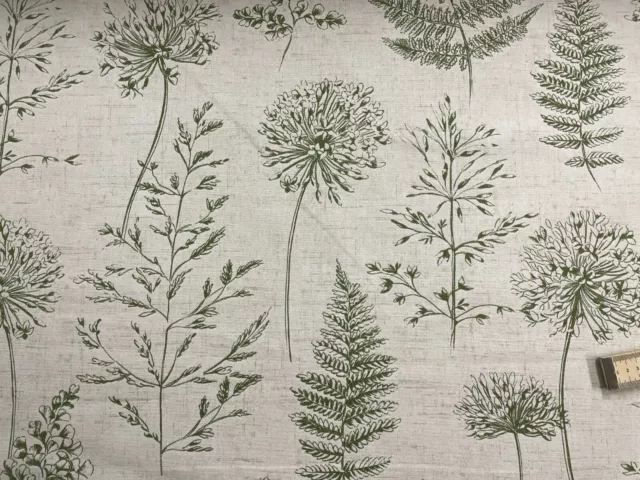 Country Herbs Beige /Green Cotton Curtain/Roman Blind/Upholstery Fabric