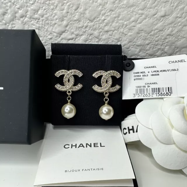 CHANEL 12A GOLD Metal & Crystal Embellished CC Logo Post Stud Earrings  $498.00 - PicClick