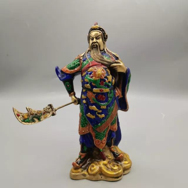 Chinese Copper Cloisonne Handmade Exquisite Guangong Guanyu Statue