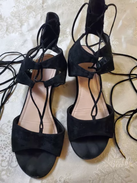 Black Velvet Lace Up Flats/Sandles 10, Open Toe, Shoe Republic LA