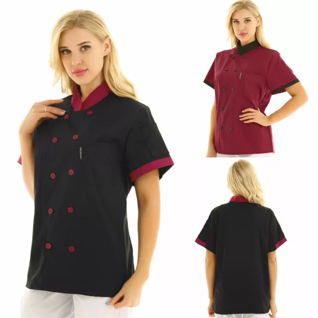 Veste de Cuisine Unisexe Blouse De Cuisinier Manches Courtes Chef Hôtel Uniforme