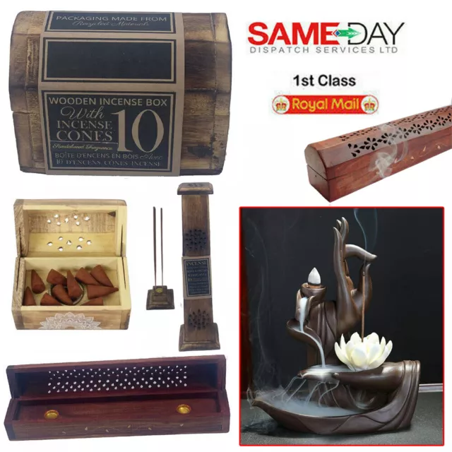 Wooden Incense Stick Holder Burning Joss Insence Box Insense Burner Ash Catcher