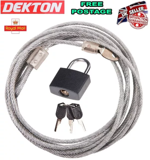 3M Steel Security BIKE CABLE PADLOCK Vinyl Coated Lock Door Secure Wire Tie Down