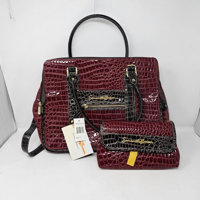Samantha Brown Burgundy Brown Moc Croc Perfect Tote Travel Bag & Cosmetic NWT