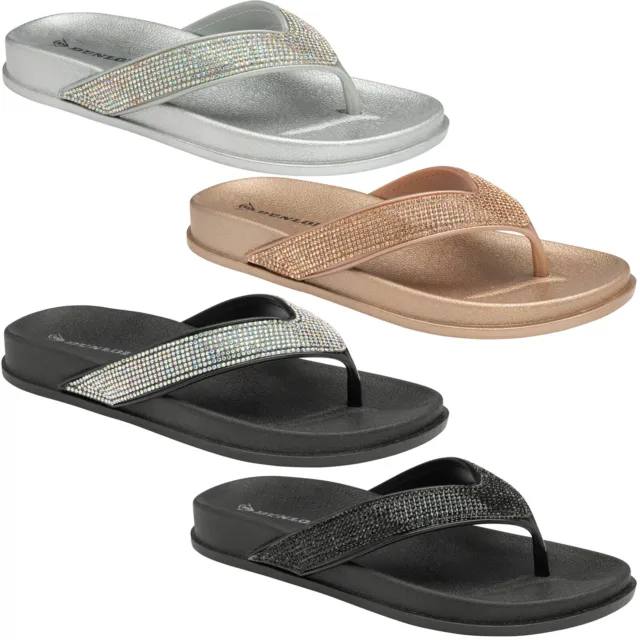 Ladies Dunlop Fancy Toe Post Low Wedge Flip Flops Casual Summer Comfort Sandals