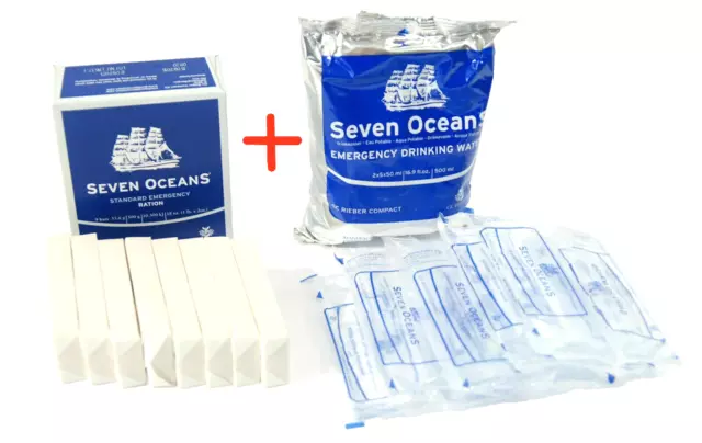 Seven Oceans Emergency Survival Biscuit Pack + Water Ration - Food Bars - MRE