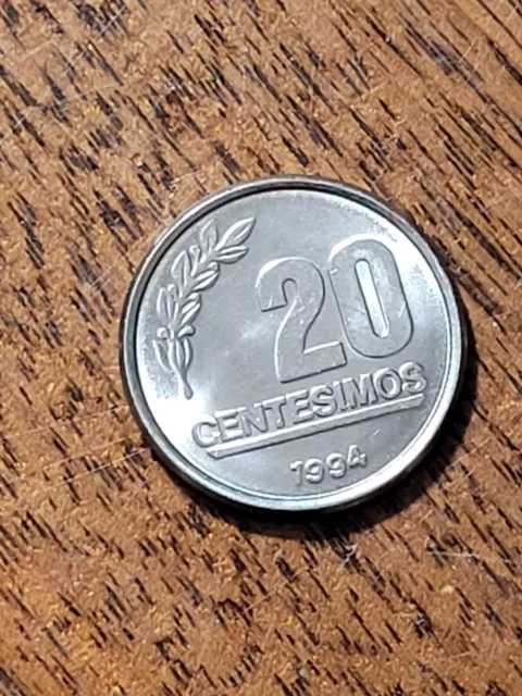 Uruguay 20 centesimos coin, 1994. KM# 105, stainless steel Jose Gervasio Artigas