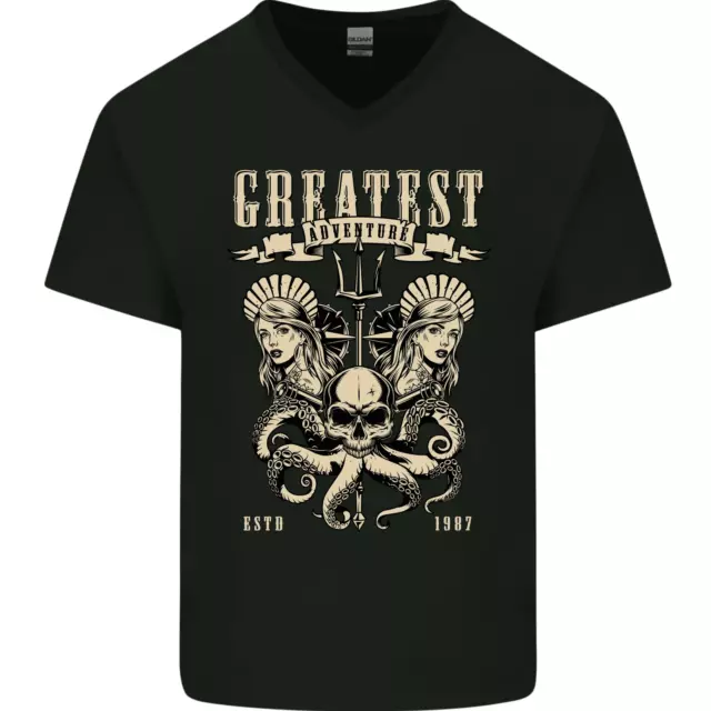 T-shirt da uomo Trident Skull Scuba Diving Polpo Cthulhu collo a V cotone