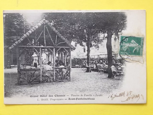 cpa AVON FONTAINEBLEAU Grand HÔTEL des CHASSES Pension de Famille L. BOIS Jardin