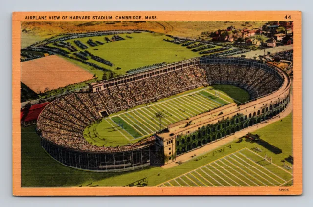 Airplane Aerial View of Harvard Stadium Cambridge MA Linen Postcard Posted 1941