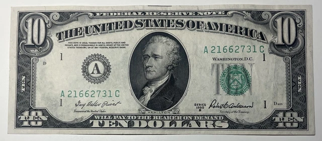 1950 B $10 Ten Dollar Bill Federal Reserve Note  Boston MA Vintage Old Currency