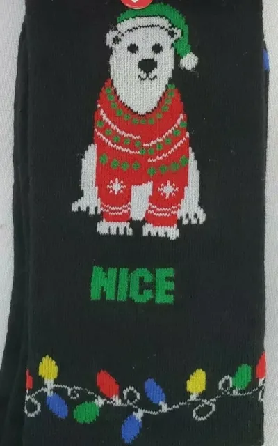 🔴Christmas Novelty Socks Theme "Naughty•Nice Polar Bear" Size 8-12 Men's/Unisex