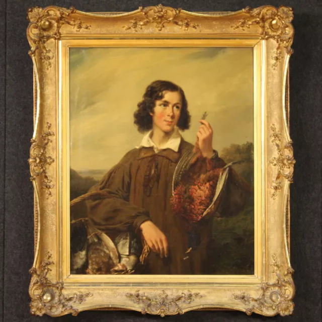 Portrait d'un gentleman chasseur d'oiseaux huile sur toile 19ème siècle