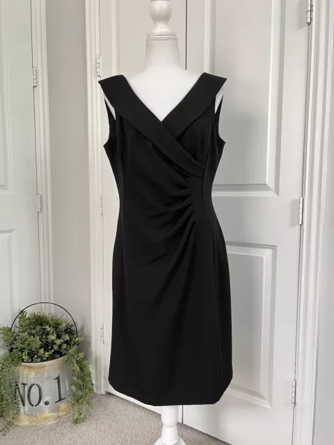 TAHARI Arthur S. Levine Women’s Black Pleated Collared Sheath Dress Size 10