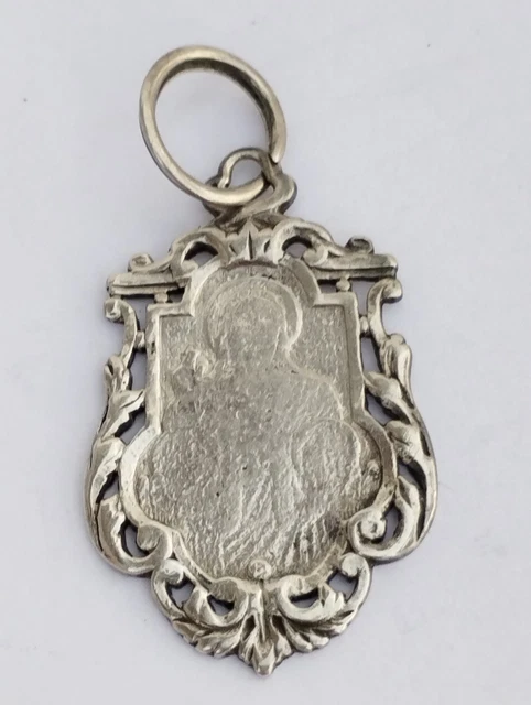 Pendentif Ancien Argent Massif 925 – Médaille Religieuse Vierge Et Jésus