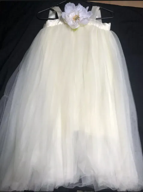 Sugar Plum Ivory Flower Tulle Overlay Dress Girls L 5t-6t Wedding Party Dress