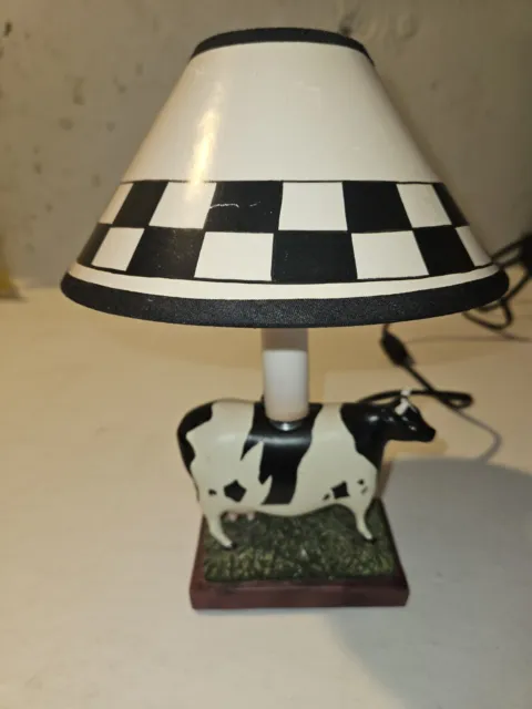 Warren Kimble Country Farm Cow Hallway Kitchen Foyer Lamp with Checkered Shade