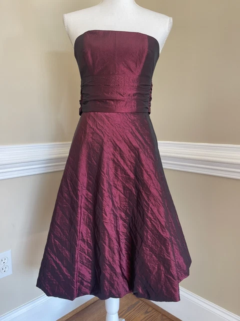 GH BURGUNDY STRAPLESS Taffeta Dress, Formal, Bubble Hem, Size 2, XS ...