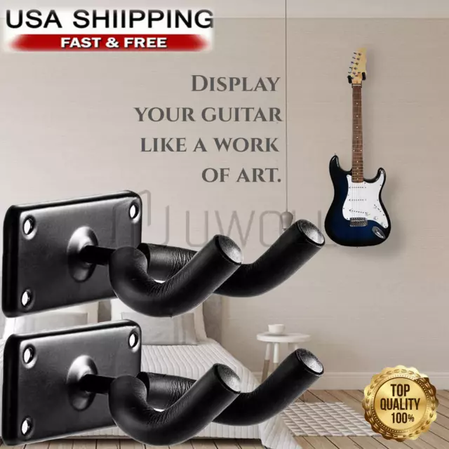 2 Universal Guitar Hangers Wall Mount Adjustable Hook Holder Instrument Display