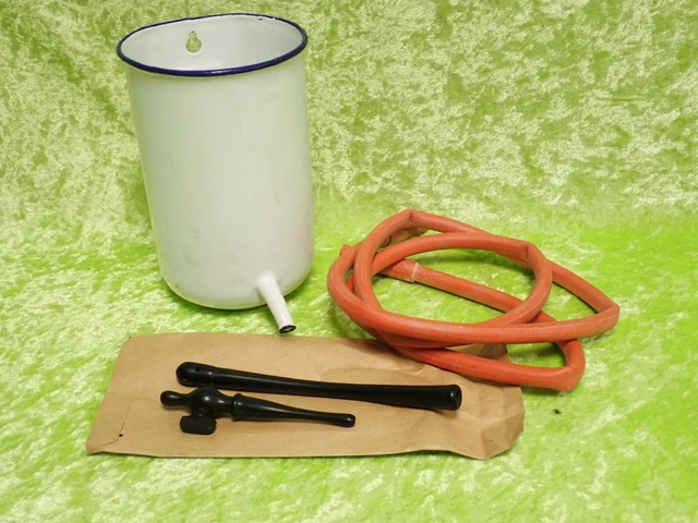 Alter Irrigator Einlaufgerät Emaille Medizintechnik ca. 1L unbenutzter Artikel