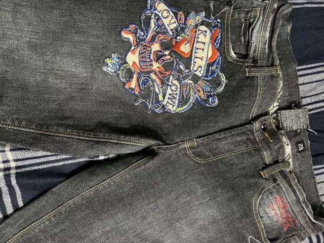 Ed Hardy  By Christian Audigier Womens Jeans Size 28 Skull Patches