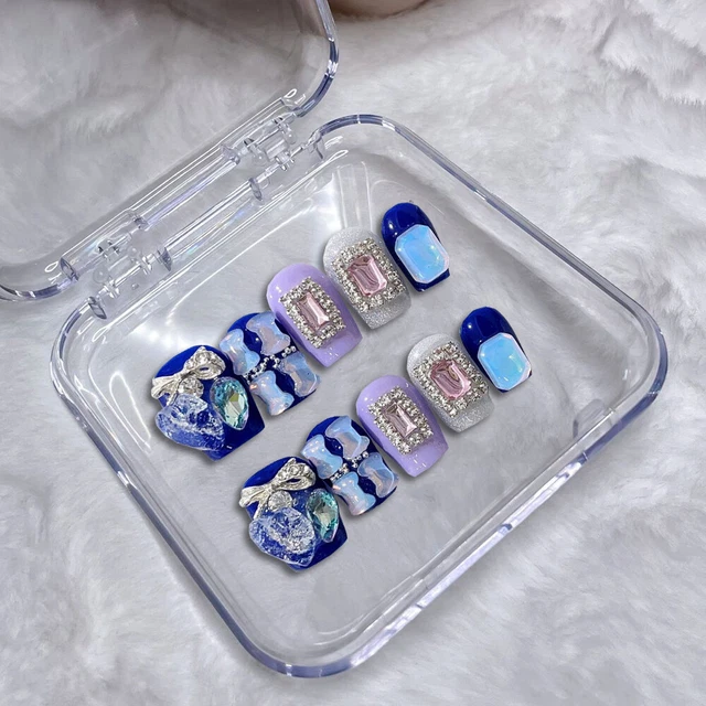 Hecho a mano Uñas Falsas Brillantes Ataúd Prensa sobre Uñas Arte Decoración 10 PIEZAS