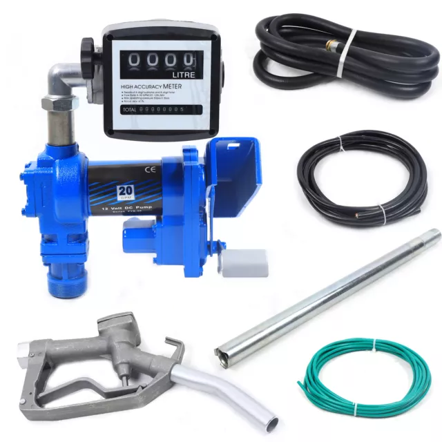 12V 265W DC 20GPM Diesel Gasoline Anti Explosive Fuel Transfer Pump + Oil Meter