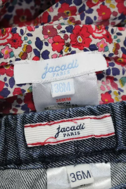 Jacadi Girls Cotton Floral Print Button Back Shirt Jeans Set Red Blue Size 3T 3