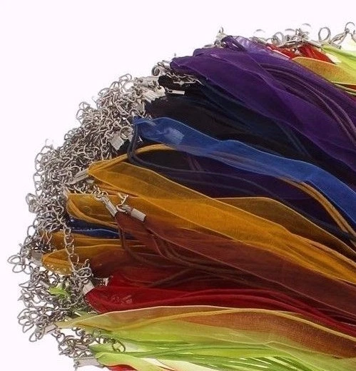 20 HALSBAND ORGANZA mit BAUMWOLLKORDEL Verschluss Halskette Wachsband DIY C31#2