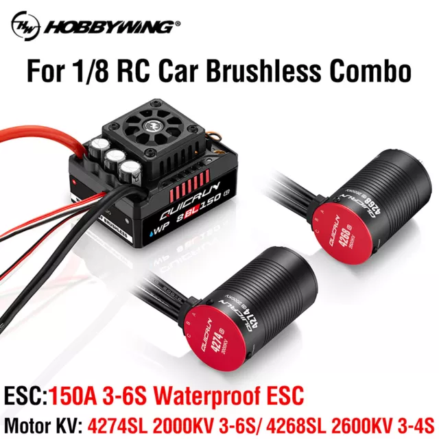 HOBBYWING QuicRun 150A G2 Brushless ESC 2000KV 2600KV Motor for 1/8 RC Car