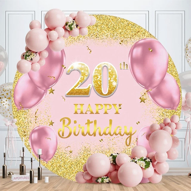 ROUND GOLD PINK Happy 20Th Birthday Backdrop $37.88 - PicClick AU