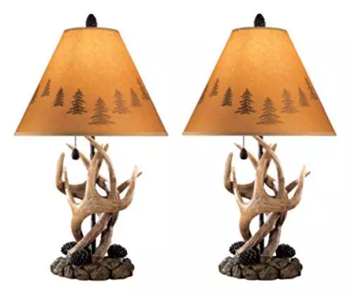 Derek Rustic Cabin Antler Lamp Set, 2 Count, Brown