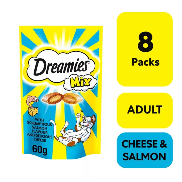 8 x 60g Dreamies Mix Adult Cat Treats Salmon & Cheese Cat Biscuits 480g