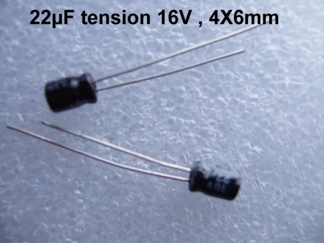 condensateur électrolytique / électrochimique 22uF tension 16V , 4x6mm réf30.3