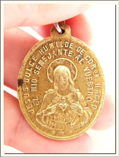 ANTIQUE 1900's IMMACULATE CONCEPTION & SACRED HEART JESUS BRONZE MEDAL