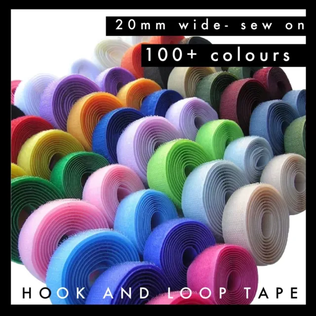 20mm width Hook & Loop tape - Sew on / no Glue - 1m pair colour fastener