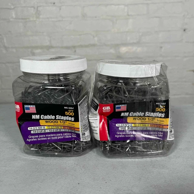 2 Packs Gardner Bender Metal Staple 1/2 Inch Jar Of 500 (MS-500J)