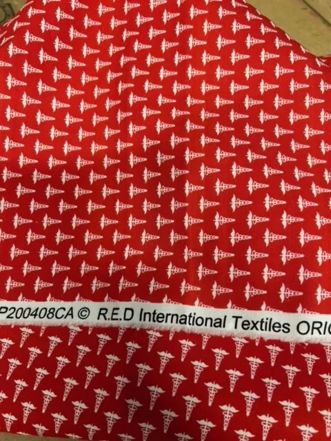 2.5 Metres Red and White Patterned 100% Cotton Fabric.