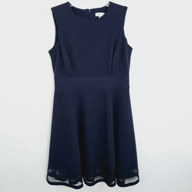 Calvin Klein Illusion-Trim Fit & Flare Dress Size 12 Indigo Blue Career Wear