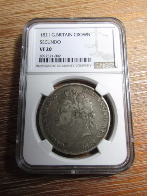 1821 Great Britain Silver Crown "Secundo" NGC VF 20
