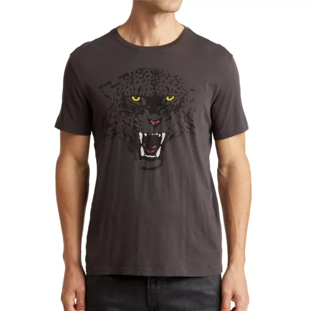 John Varvatos Men's Growling Feline Cat Eyes Graphic Crew T-Shirt Charcoal