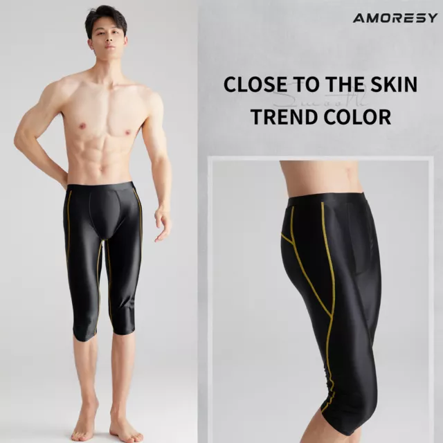 AMORESY Men Tight Stretch Shiny Gym Gloss Sports Fitness Running Slim Yoga Pants