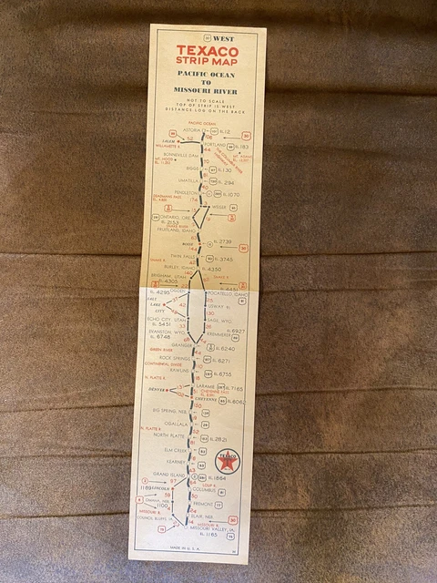 Vtg 1935 Texaco Strip Map Pacific Ocean to Missouri River US 30 - Rare