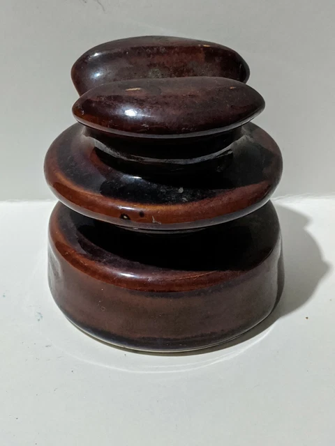 Vintage Locke Hi-Top 66 USA Porcelain Power Line Insulator Ceramic Brown 2
