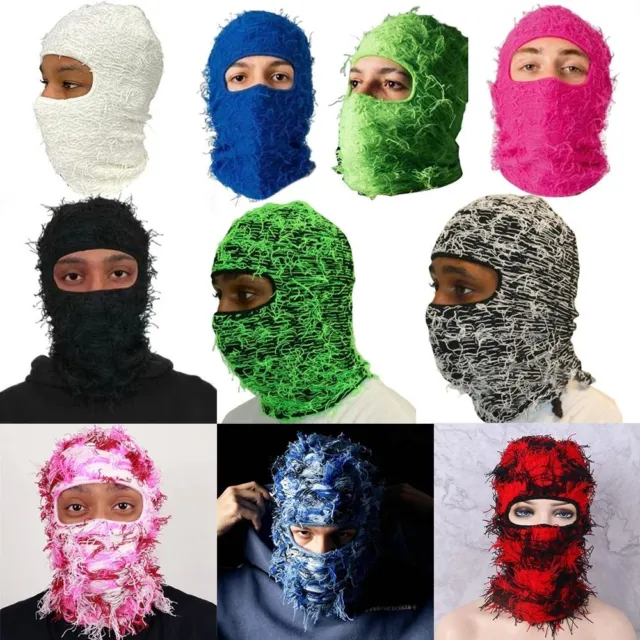 Knitted Camouflage Balaclava Distressed Ski Mask Fleece Fuzzy Full Face