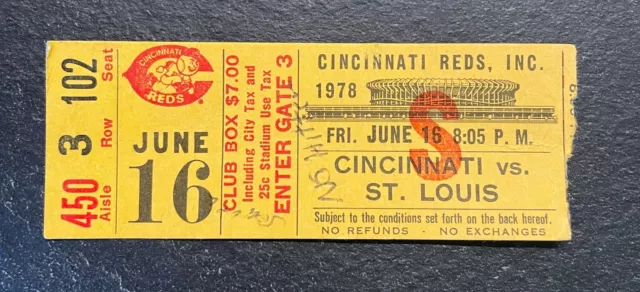 VTG Cincinnati Reds v St Louis Cardinals 6/16/1978 Ticket Stub -Seaver No Hitter