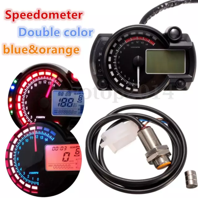 15000rpm Motorcycle Universal LCD Digital Speedometer Tachometer Odometer Gauge