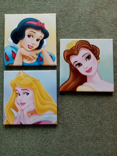 3 X Disney Princess Canvas Pictures Prints  25cm x 25cm for Child bedroom