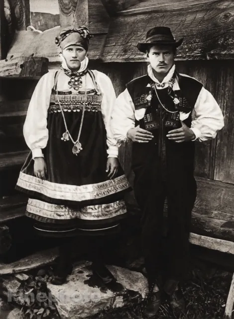 1924 Vintage SCANDINAVIA Photo Art Norway Valley Peasant Couple Costume Dress
